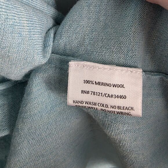 Eileen Fisher Cardigan Sweater Merino Wool Sz Med Open Draped Front Aqua Blue - Picture 5 of 7